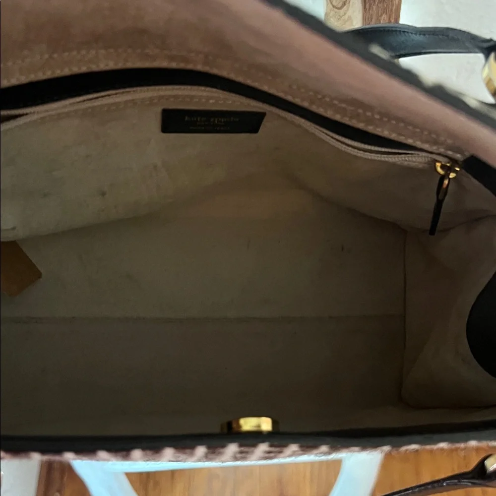 Kate Spade Black and Cream Checkered Shoulder Bag Calf Hair Leather Box